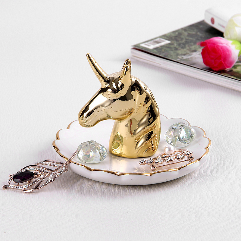 2020 new European style dressing table golden animal horse rabbit ceramic tray jewelry storage box