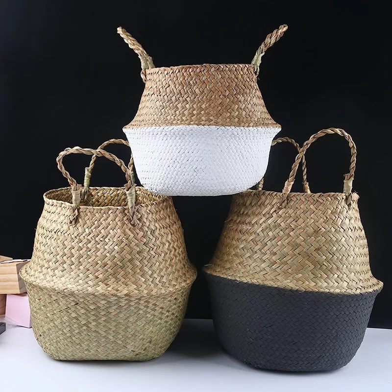 Wicker Baskets Laundry Storage Decorative Basket Rattan Flower Pot Garden Planters Household Organizer