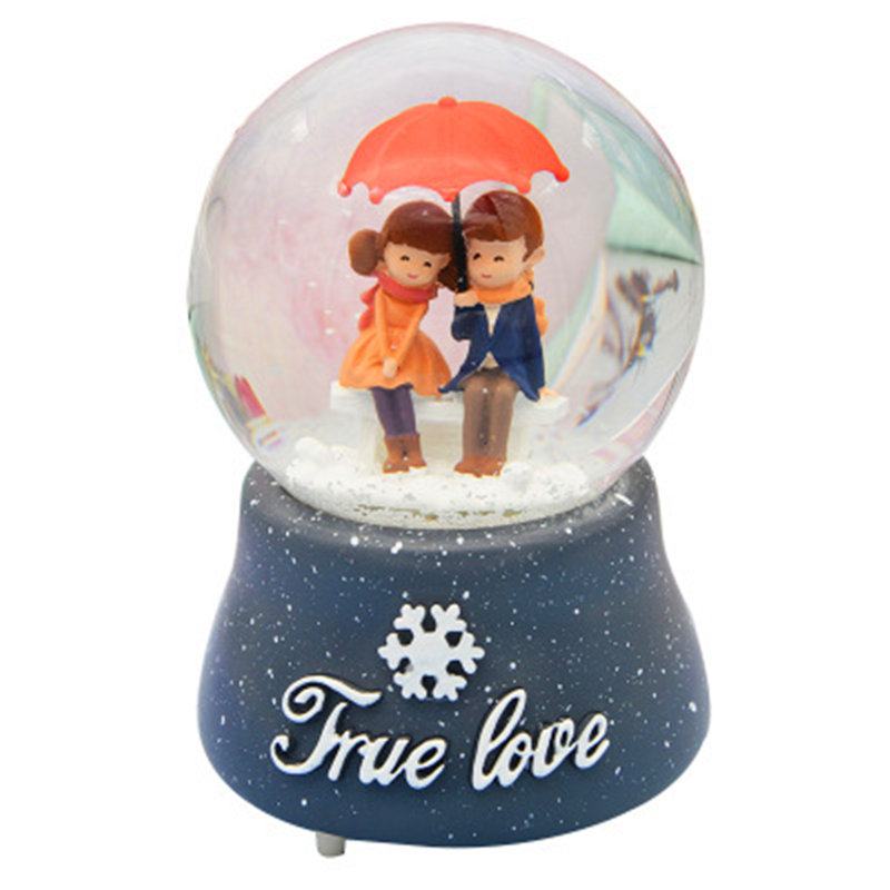 Starlights Lovers Globes Novelty Night Light Musical Snow Globe Music Box Ornament Gift for Christmas Valentine's Day