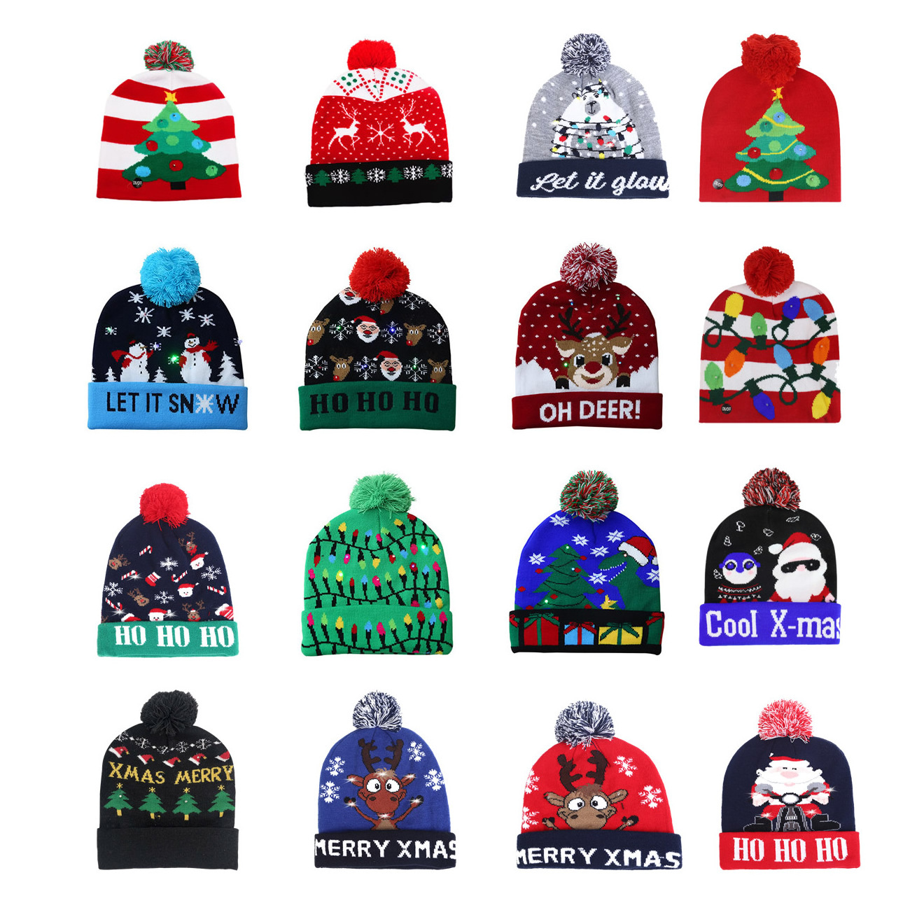 2024 LED Flash Light Up Knitted Hat Christmas Gift for Kids/Adults Xmas New Year Party Decorations