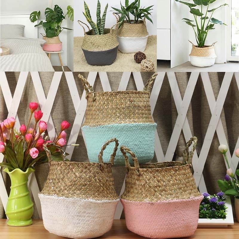 Wicker Baskets Laundry Storage Decorative Basket Rattan Flower Pot Garden Planters Household Organizer