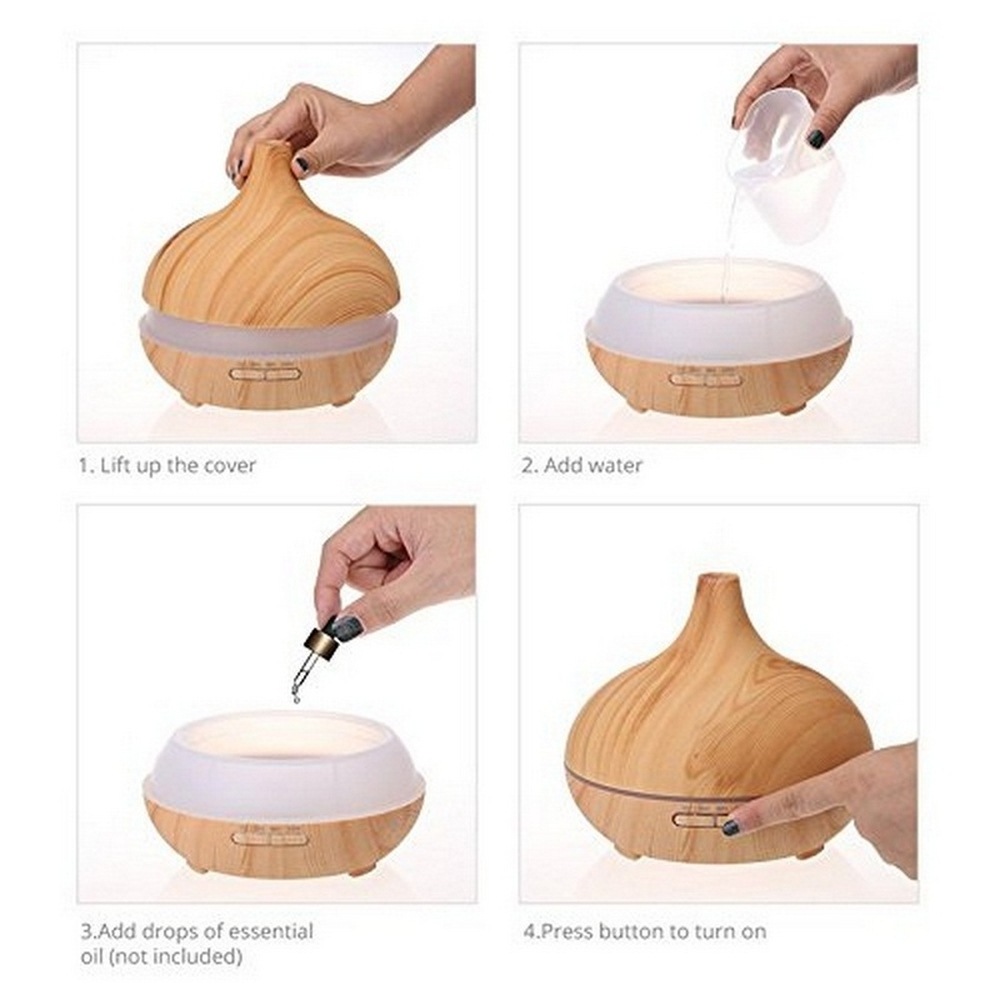 Electric Burner 400ml LED Ultrasonic Humidifier Essential Oil Diffuser Air Freshener Homes Aroma Incense Wood Grain