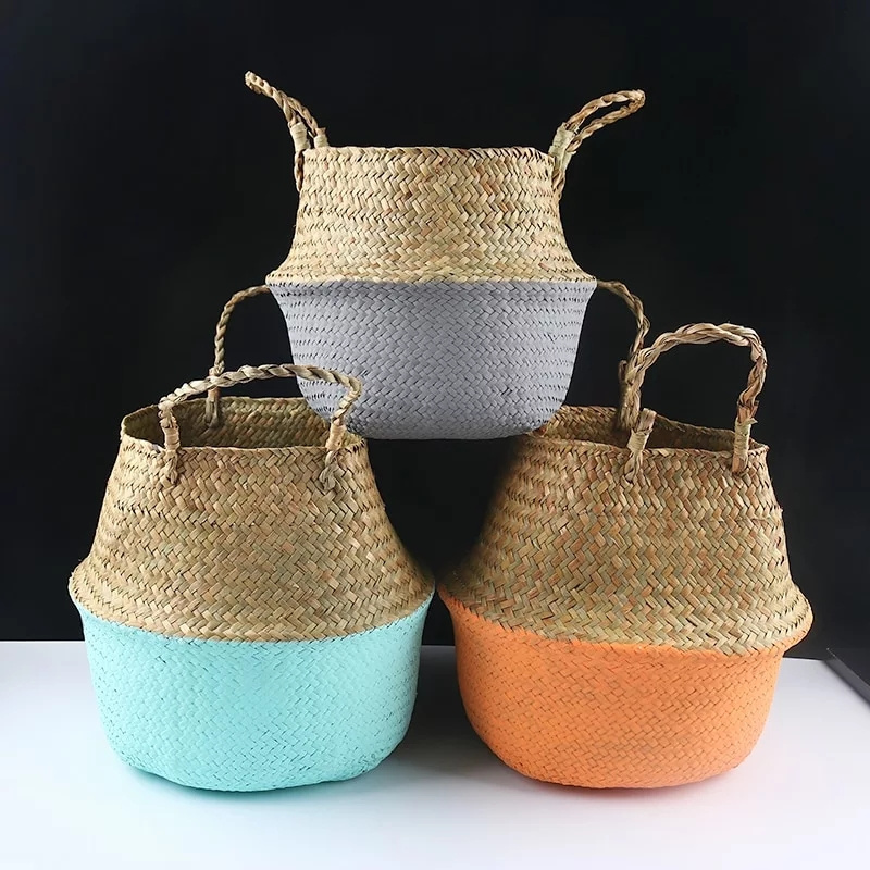 Wicker Baskets Laundry Storage Decorative Basket Rattan Flower Pot Garden Planters Household Organizer