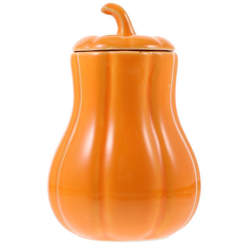 Pumpkin Shape Ceramic Tea Canister Spice Storage Coffee Condiment Jar with Sealed Lid