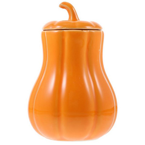 Pumpkin Shape Ceramic Tea Canister Spice Storage Coffee Condiment Jar with Sealed Lid