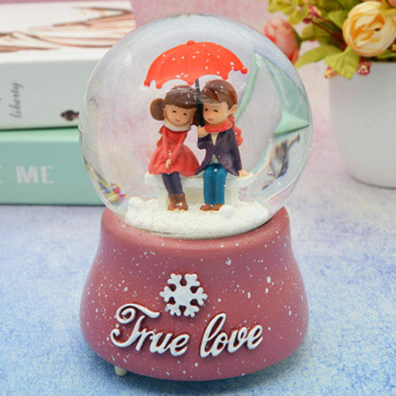 Starlights Lovers Globes Novelty Night Light Musical Snow Globe Music Box Ornament Gift for Christmas Valentine's Day