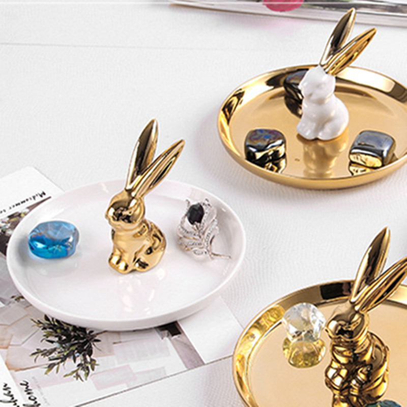 2020 new European style dressing table golden animal horse rabbit ceramic tray jewelry storage box