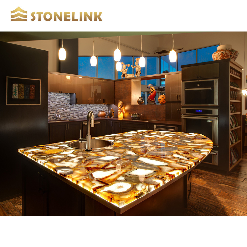 Luxury Yellow Agate Stone Slabs Translucent Slabs Semi Precious Interior Wall Countertops