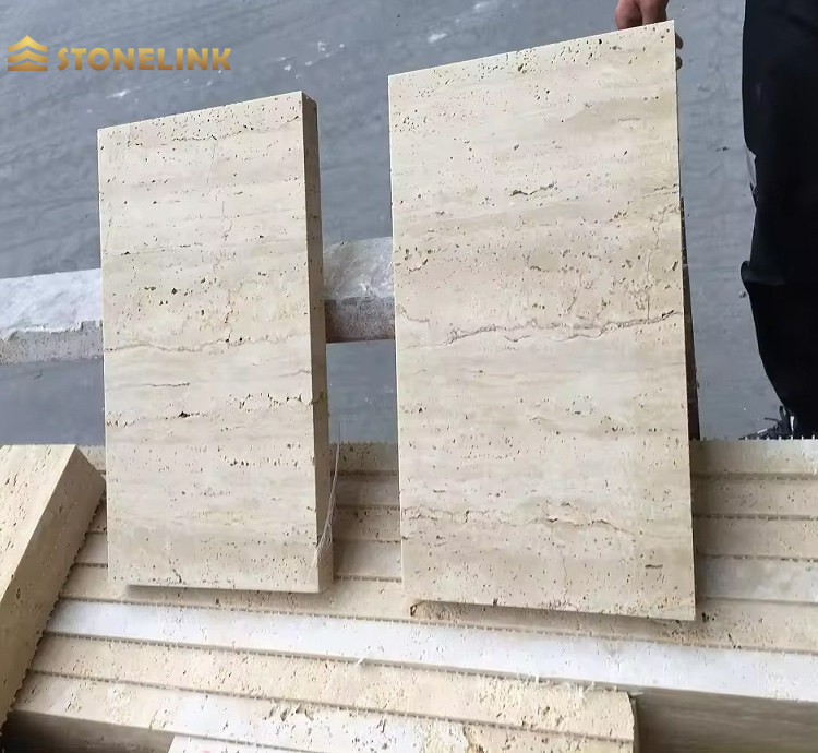 Stonelink Unfilled Holes Nature Stone Honed Travertine Marble Edging Classic Beige Travertine Tiles for Wall and Flooring