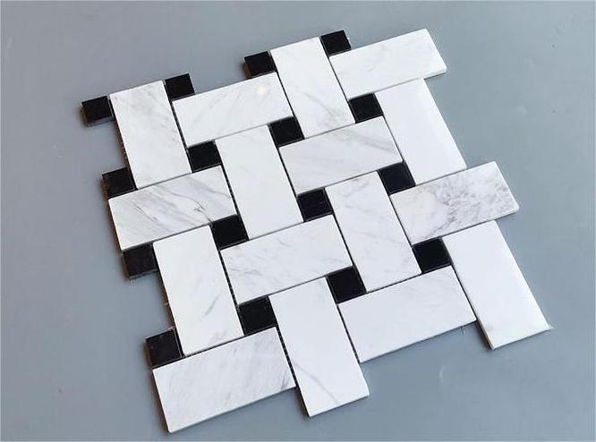 Natural Stone Basketweave Marble Wall Mosaic White And Black Marble Mosaic Tiles