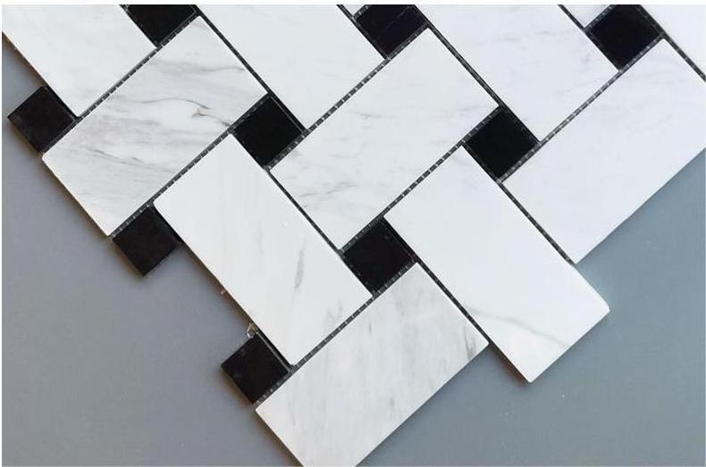 Natural Stone Basketweave Marble Wall Mosaic White And Black Marble Mosaic Tiles