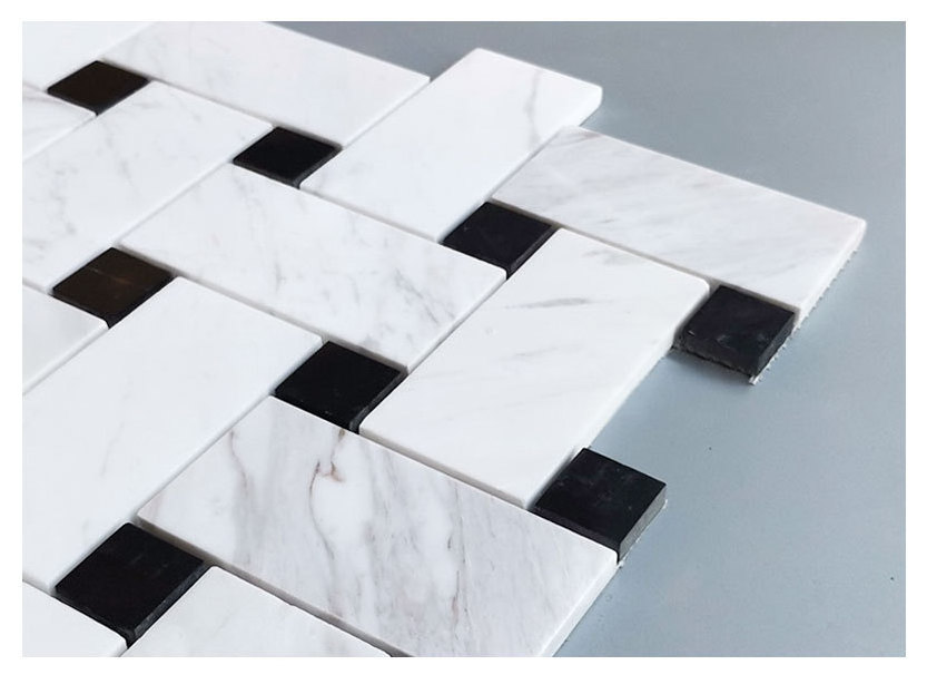 Natural Stone Basketweave Marble Wall Mosaic White And Black Marble Mosaic Tiles