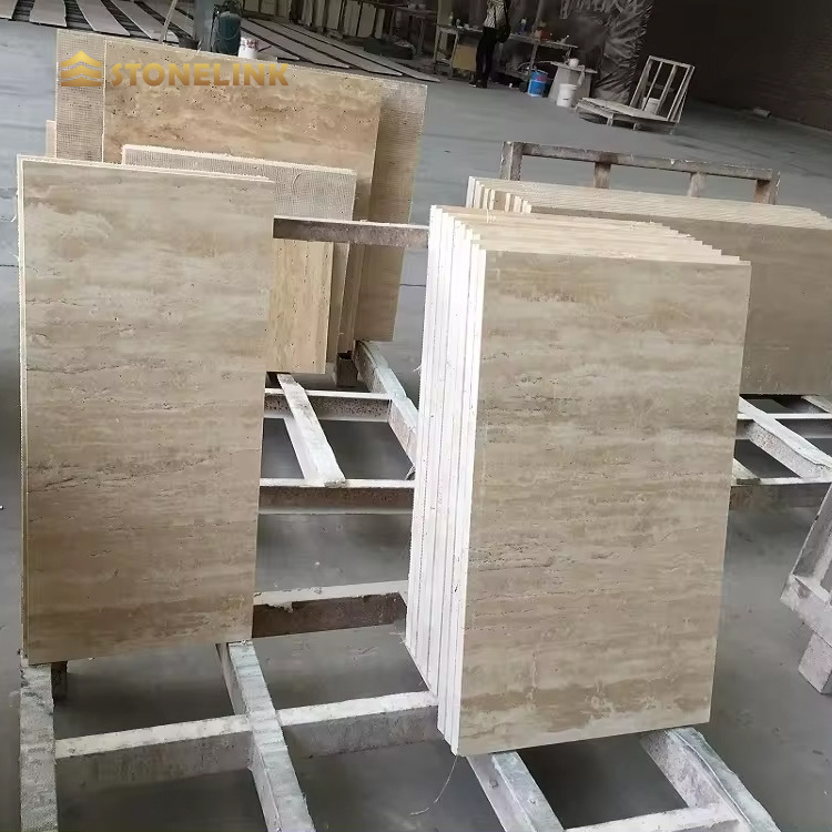 Stonelink Unfilled Holes Nature Stone Honed Travertine Marble Edging Classic Beige Travertine Tiles for Wall and Flooring