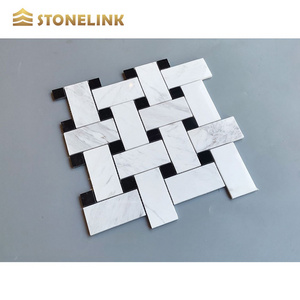 Natural Stone Basketweave Marble Wall Mosaic White And Black Marble Mosaic Tiles