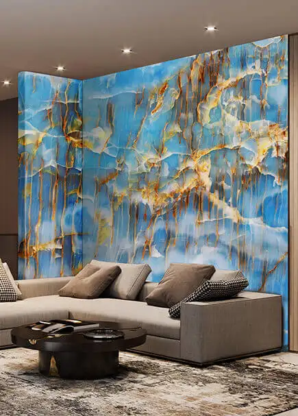 Luxury Hight Grade Translucent Natural Stone Backlit Wall Panel Sky Blue Onyx Marble Slabs