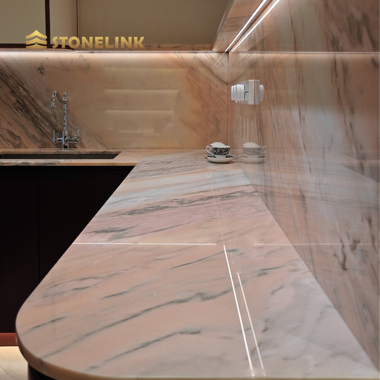 Stonelink Portugal Natural Marble Wall Panel Polished Aurora Pink Rosa Marble Slabs For Kitchen Island Countertop