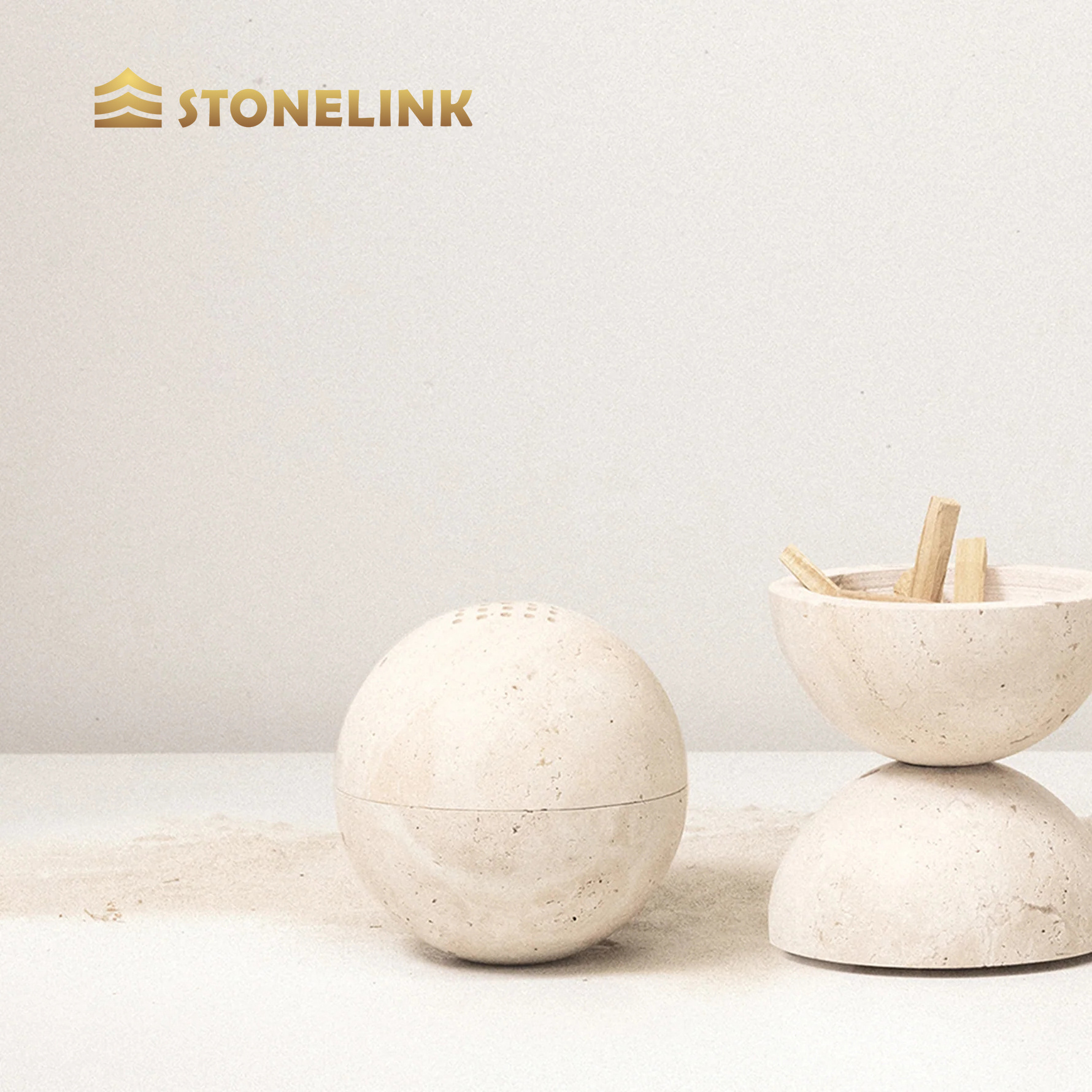 Customized Home Decoration Religious Natural Beige Marble Travertine Round Sphere Incense Holder Burner