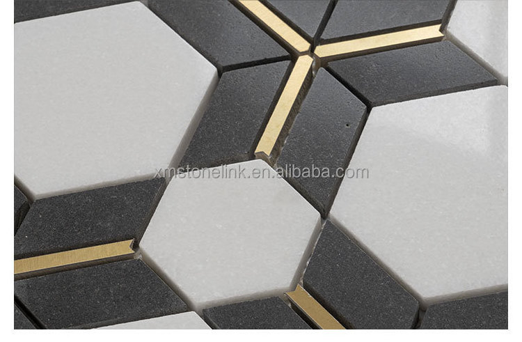 Various waterjet white mix black marble mosaic patterns for wall floor decoration