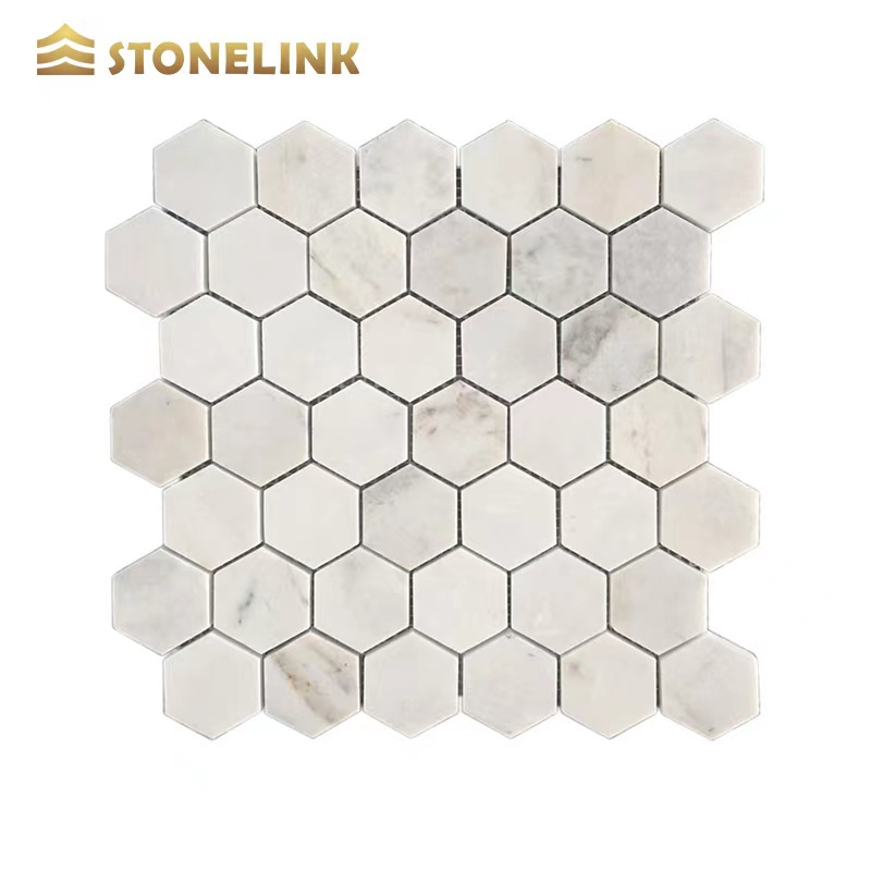 Fashion Design Natural Bianco Oro White Marble Stone Hexagon Mosaic Tile For Wall Decoration