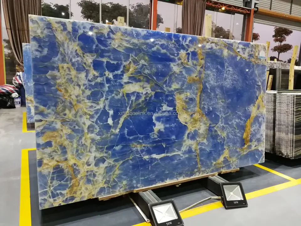 Luxury Hight Grade Translucent Natural Stone Backlit Wall Panel Sky Blue Onyx Marble Slabs