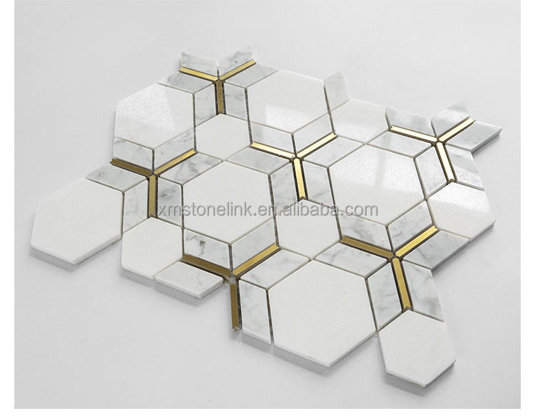 Various waterjet white mix black marble mosaic patterns for wall floor decoration