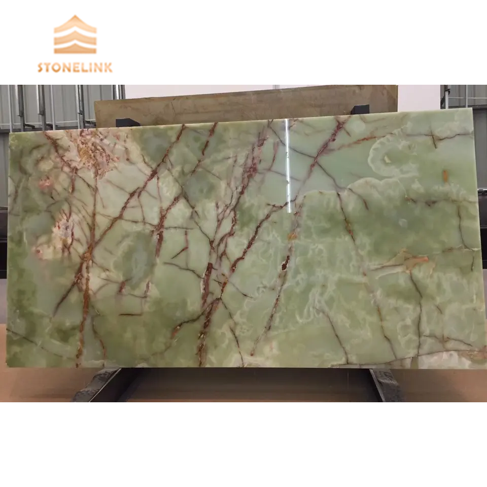 Wholesale Ancient Marmor Jade Green Golden Veins Natural Backlit Translucent Onyx Marble Mramor agate Slabs Panel For Table Tops