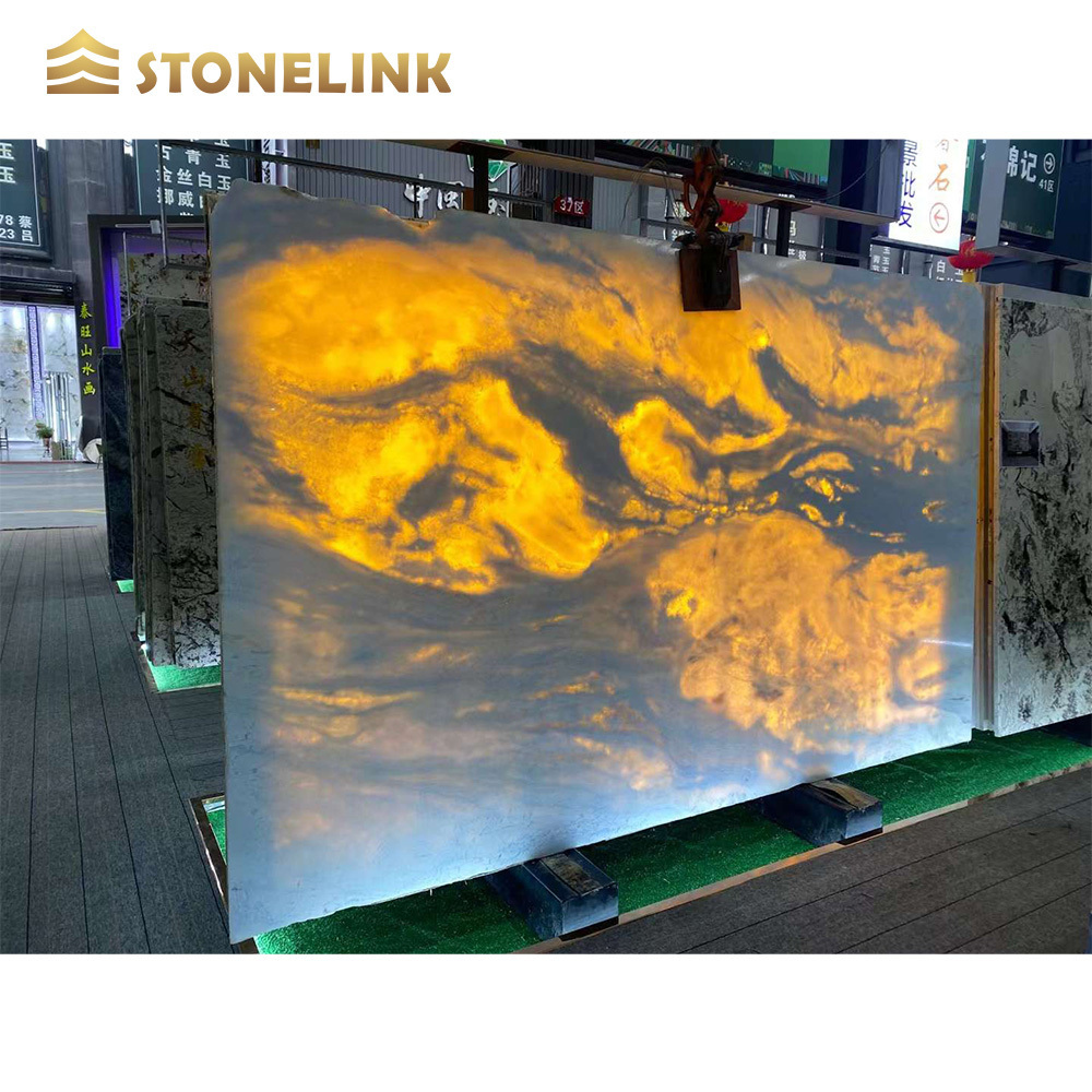 Wholesale blue marble slabs translucent blue sky marble tiles backlit light wall background decoration