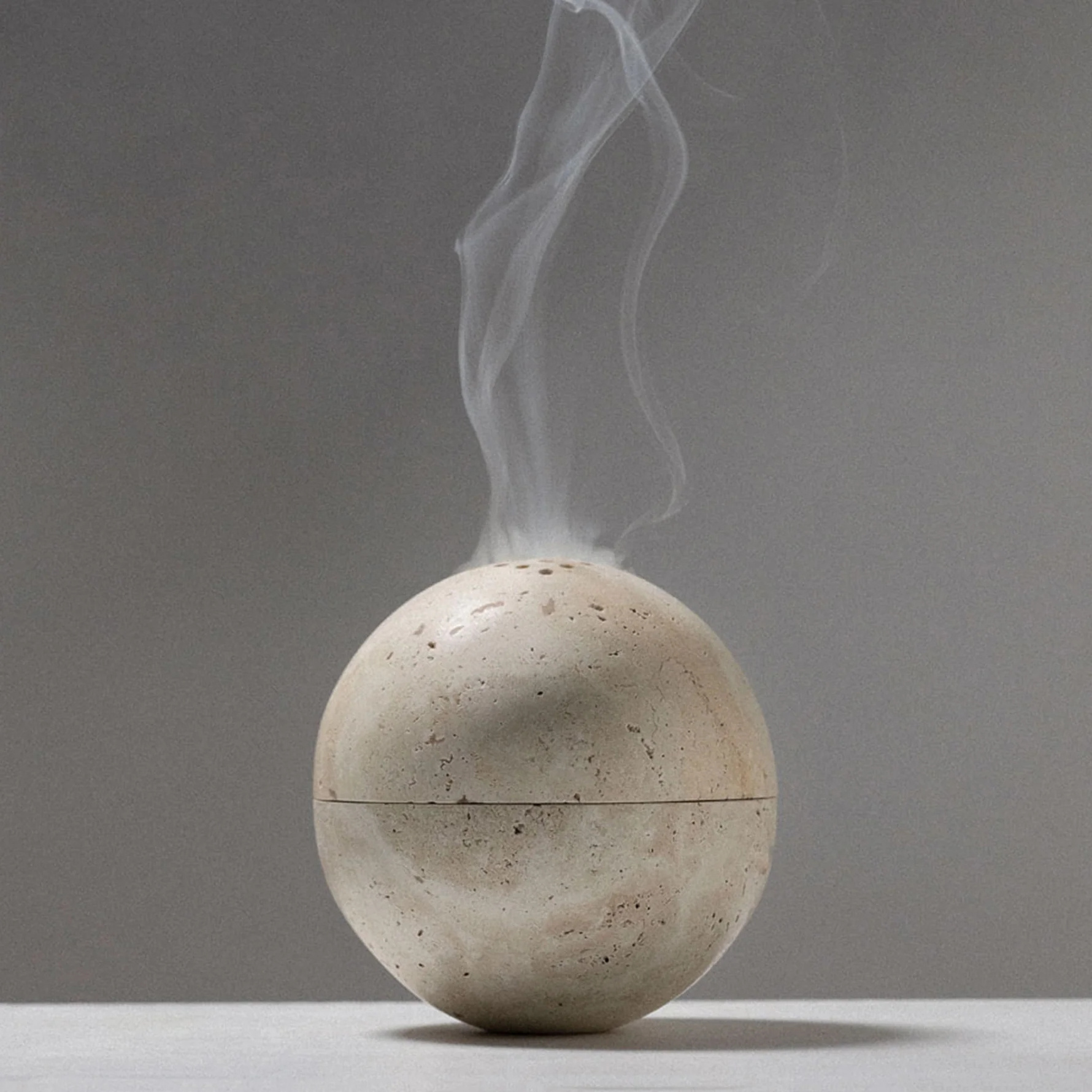 Customized Home Decoration Religious Natural Beige Marble Travertine Round Sphere Incense Holder Burner