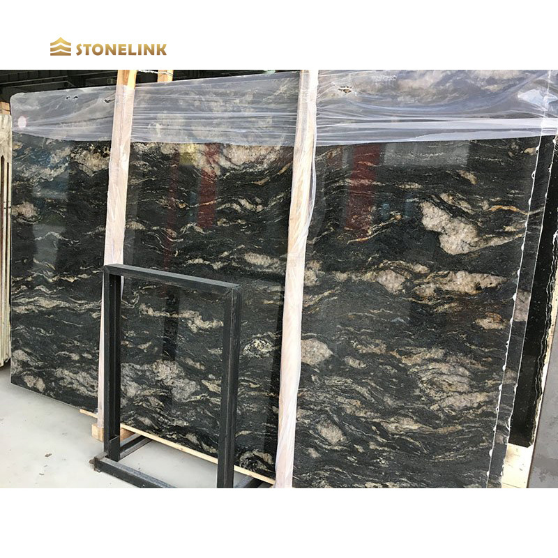 Stonelink Factory Wholesale Price Brazil Natural Granite Stone Cosmic Black Granite Slab For Kitchen Island Countertop