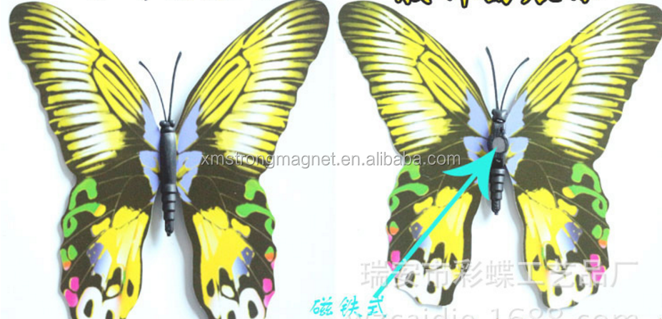 Emulational plastic pvc magnetic butterfly with ferrite magnet decorative fridge magnet