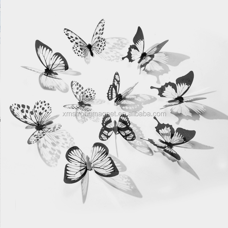 Hot Sell Souvenir Fridge Magnets Mixed Color Double layer 3D Butterfly Wall Sticker Home Deco