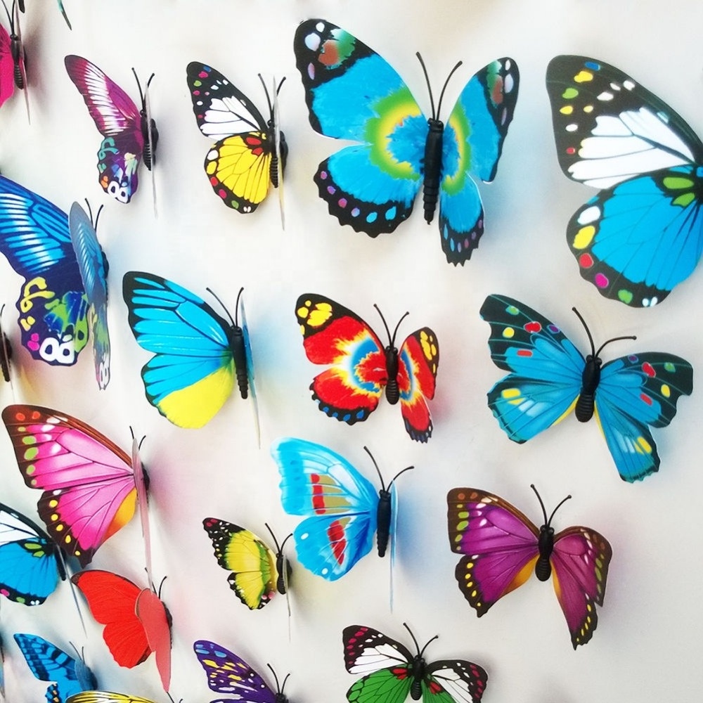 Hot Sell Souvenir Fridge Magnets Mixed Color Double layer 3D Butterfly Wall Sticker Home Deco