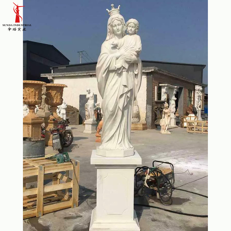 Life Size Church Religious Cemetery Natural Stone Carved Mother Maria Sculpture Marble Virgin Mary Statue For Outdoor Decor