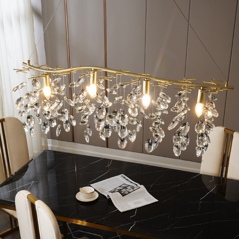 Nordic Luxurious Leaves Drop Suspended Ceiling Board Lighting Dining Table Art Glass Chandelier Crystal