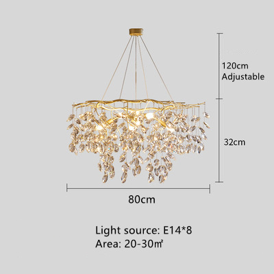 Nordic Luxurious Leaves Drop Suspended Ceiling Board Lighting Dining Table Art Glass Chandelier Crystal