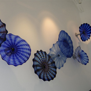 New Modern Abstract Flower Shape Living Room Blue Decorative Murano Wall Hanging Glass Plates