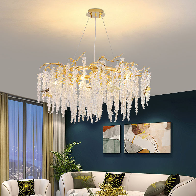 Luxurious Aluminum Round Base Tassel Modern Pendant Light Living Room Restaurant Foyer Chandelier