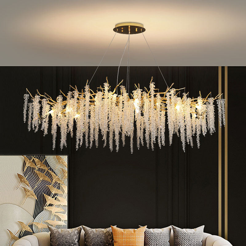 Luxurious Aluminum Round Base Tassel Modern Pendant Light Living Room Restaurant Foyer Chandelier