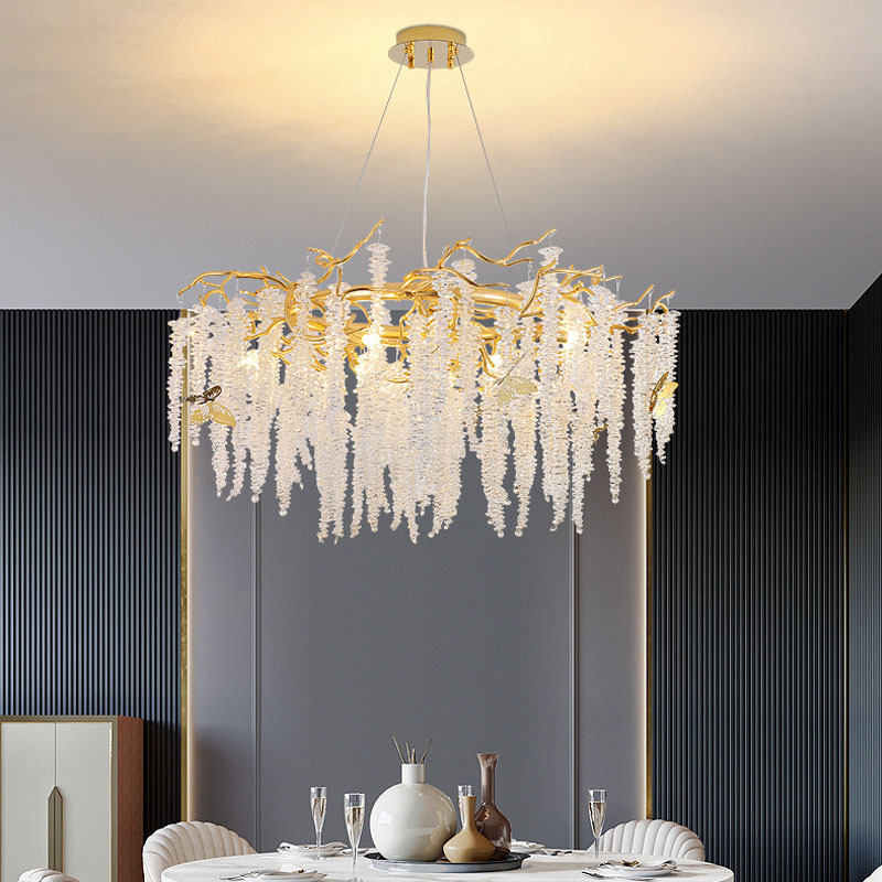 Luxurious Aluminum Round Base Tassel Modern Pendant Light Living Room Restaurant Foyer Chandelier