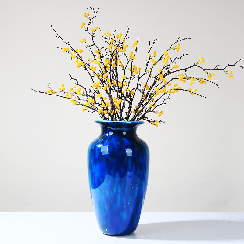 Elegant Dark Blue Painting Stained Home Decoration Items Luxury Flower Vase Wedding Table Decoration