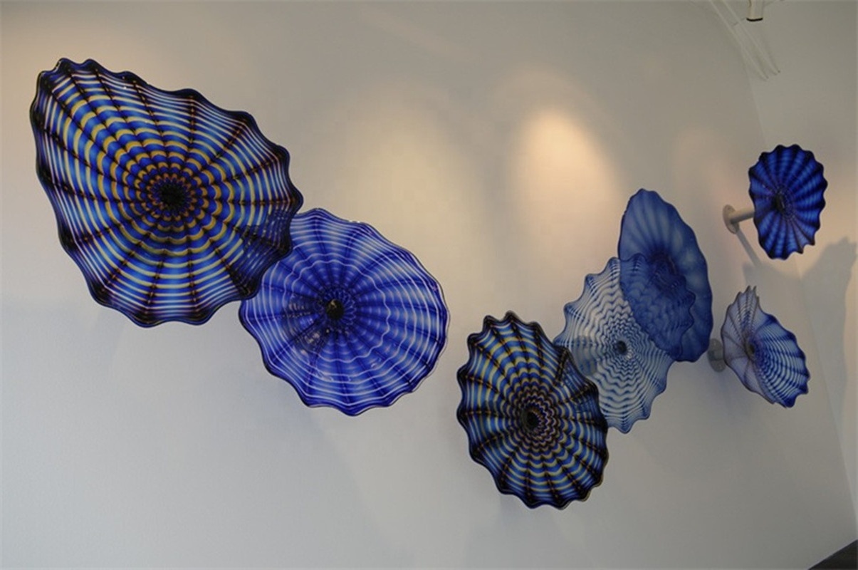 New Modern Abstract Flower Shape Living Room Blue Decorative Murano Wall Hanging Glass Plates