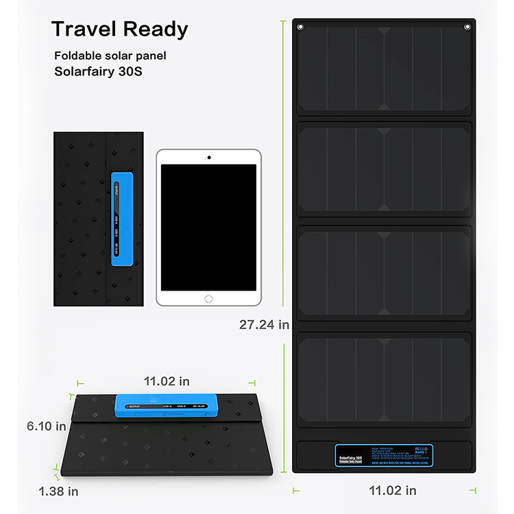 Foldable Solar Panel 30w Portable Battery Charger Kit For Cell Phone Power Bank Car Boat Rvs Off Grid Charge 12v Batteries & 5v