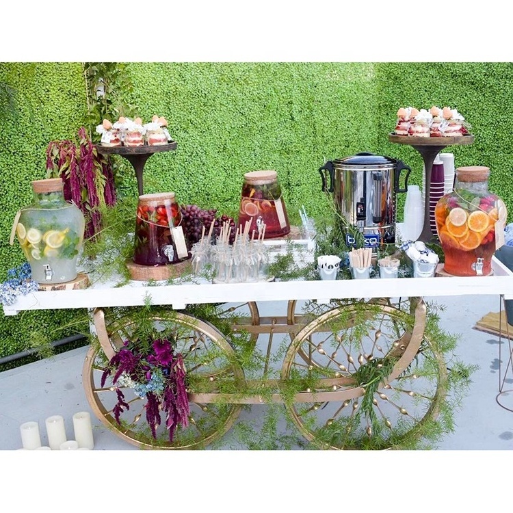 2024 Hot Sale Wedding Metal Sweet Candy Cart Flower Display Candy Gold Cart With Wheels