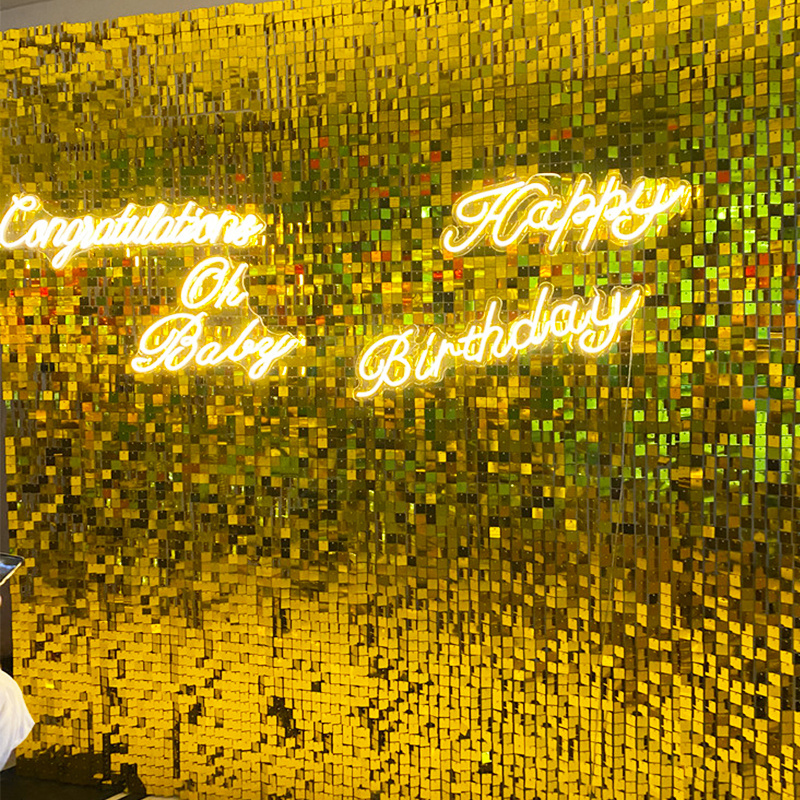 Gold Glitter Shimmer Wedding Decorations 3D Sequin Wall Backdrop Panel Advertising Stunning Sparking Mirror Square Shimmer Wall