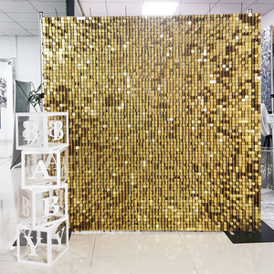 Gold Glitter Shimmer Wedding Decorations 3D Sequin Wall Backdrop Panel Advertising Stunning Sparking Mirror Square Shimmer Wall