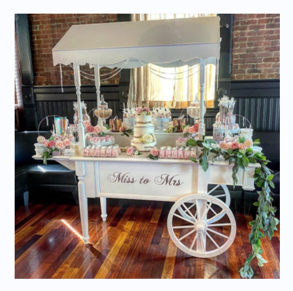 2024 Hot Sale White Wooden Candy Sweet Bar Cart Candy Sweet Cart Trolley with Wheels