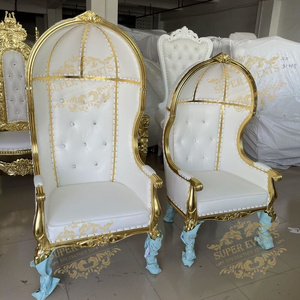 OEM Gold White Bride And Groom King Throne Living Room Hotel Lobby Chair King Throne Chair With Head Cover For Luxury Weddings