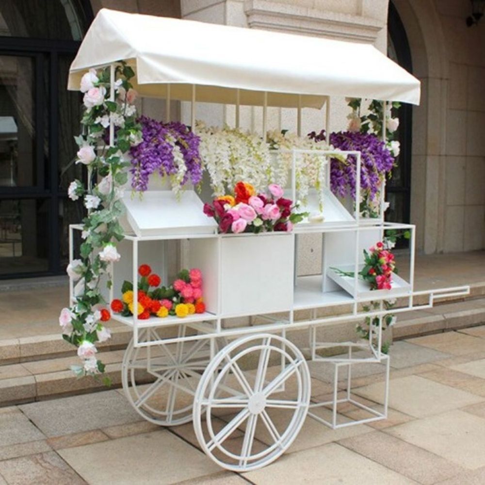 Metal mobile flower display sweet candy cart wedding party decoration event Iron black dessert candy bar cart for parties