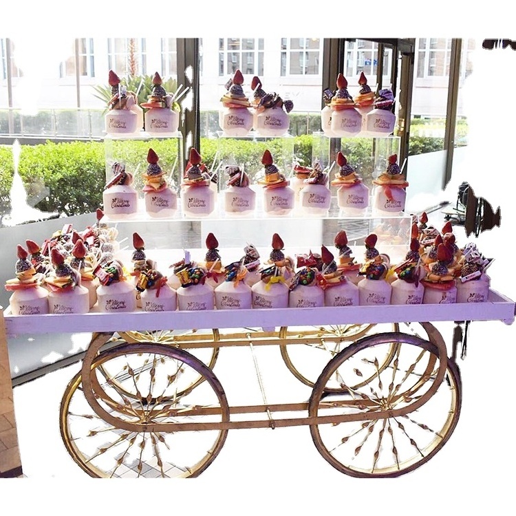 2024 Hot Sale Wedding Metal Sweet Candy Cart Flower Display Candy Gold Cart With Wheels