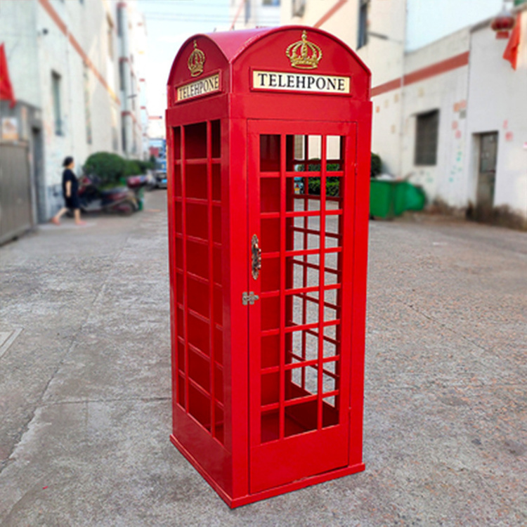 Antique Metal Iron Red London Telephone Box Phone Booth For Decoration